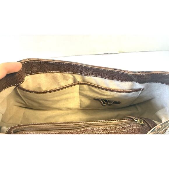 Brahmin Croc-Embossed Leather Large Buckle Flap Shoulder Bag Brown - Picture 12 of 16